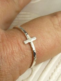 Sideways Cross Ring, Purity Ring, Sterling silver ring