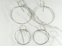 Sterling Silver Circle Earrings, Hammered Earrings,Dangle Earrings