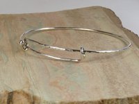 Childs Sterling Silver Adjustable Bangle -Hammered Charm bangle - christening gift