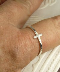 Cross Ring, Sterling silver,  Hammered Square Wire ring, Minimal ring