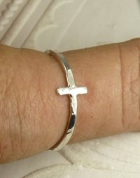 Cross Ring, Sterling silver,  Hammered Square Wire ring, Minimal ring