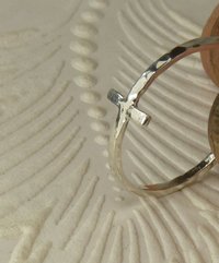 Cross Ring, Sterling silver,  Hammered Square Wire ring, Minimal ring