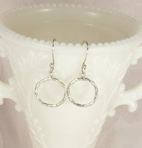 Sterling Silver Circle Earrings, Hammered Earrings,Dangle Earrings