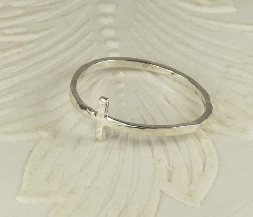 Sideways Cross Ring, Purity Ring, Sterling silver ring