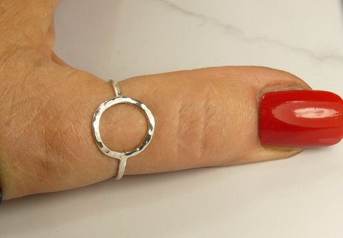Circle ring, Hammered Ring,Open Circle Sterling Silver Ring, Handmade Ring