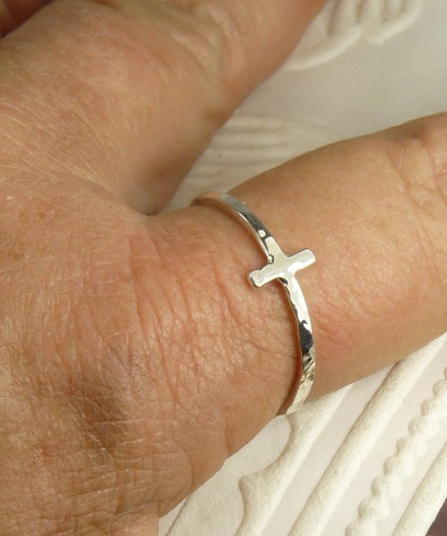 Cross Ring, Sterling silver,  Hammered Square Wire ring, Minimal ring