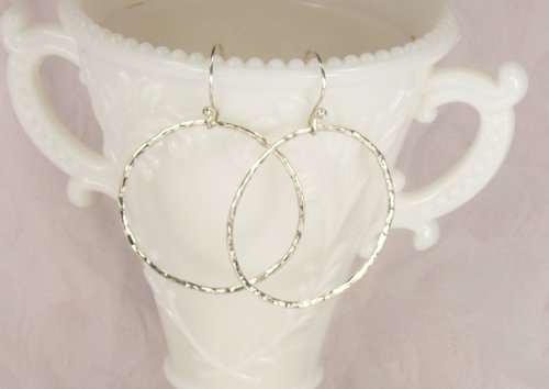 Sterling Silver Circle Earrings, Hammered Earrings,Dangle Earrings