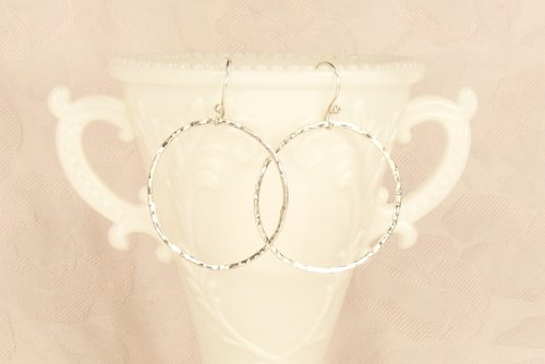 Sterling Silver Circle Earrings, Hammered Earrings,Dangle Earrings