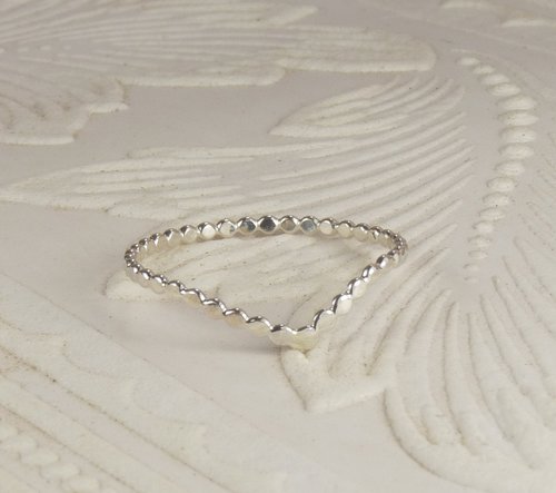 Thumb Ring, Beaded Chevron ring, Sterling Silver ring,  Midi Ring