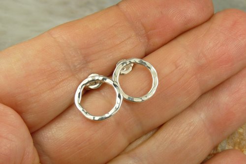 Circle Stud Earrings,Sterling Silver Studs, Small Earrings,  Boho Earrings