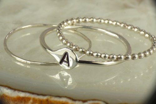 Initial Ring,Stacking Rings, 3 Rings, Personalized letter stacks,  Alphabet ring