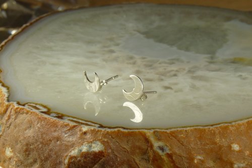 Crescent Moon Earrings, Stud Earrings, Sterling Silver Earrings