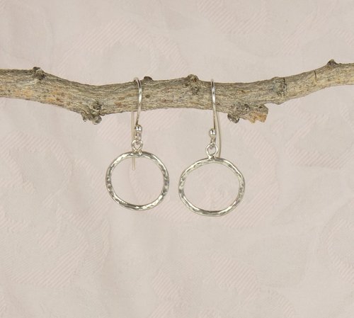 Sterling Silver Circle Earrings, Hammered Earrings,Dangle Earrings
