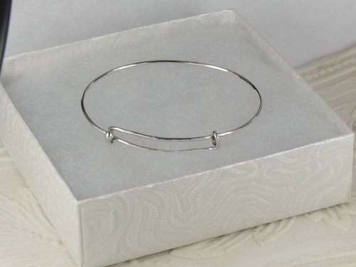 Childs Sterling Silver Adjustable Bangle -Hammered Charm bangle - christening gift