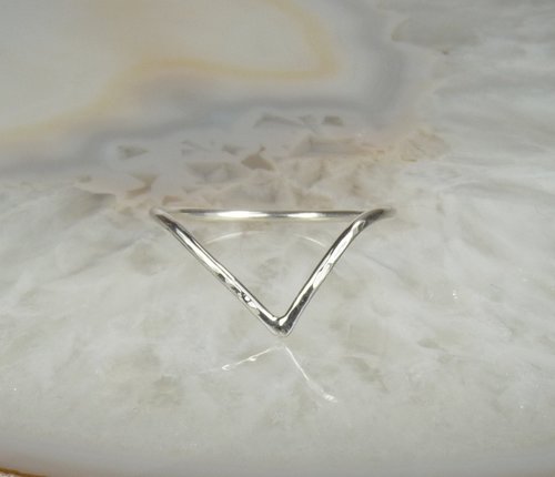 Chevron Ring, Hammered Ring, 16 gauge sterling silver