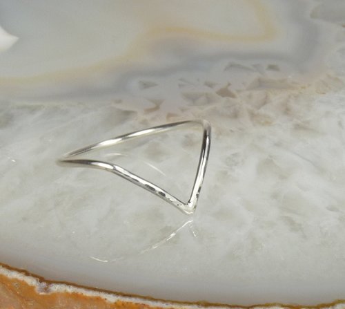 Chevron Ring, Hammered Ring, 16 gauge sterling silver