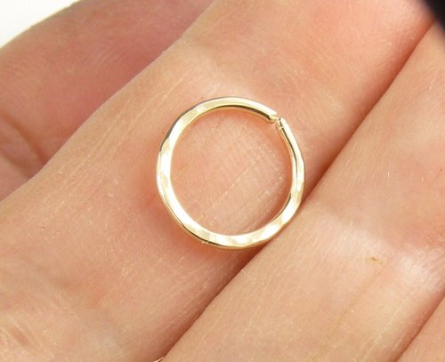 Gold Septum Ring- 18 Gauge Nose Ring-Goldfilled  Ring, Hammered 10 mm 9mm 8mm