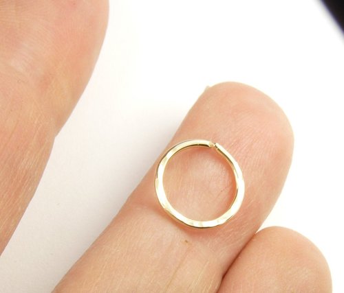 Gold Septum Ring- 18 Gauge Nose Ring-Goldfilled  Ring, Hammered 10 mm 9mm 8mm