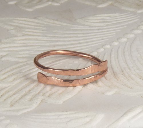 Copper Bypass ring, Copper ring,  Midi Ring, Hammered 16 gauge wire, Arthritis Ring