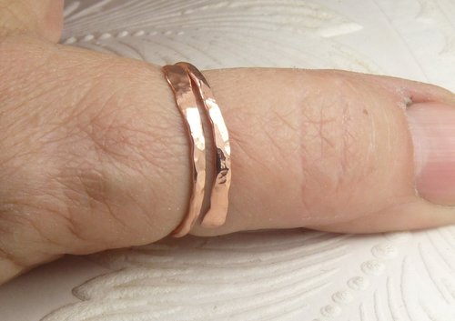 Copper Bypass ring, Copper ring,  Midi Ring, Hammered 16 gauge wire, Arthritis Ring