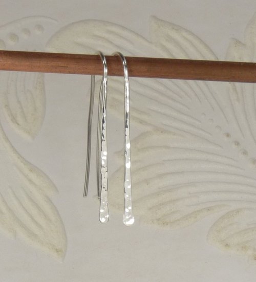 Hammered Dangles,Sterling silver Stick Earrings, Handmade  20 Gauge Wire