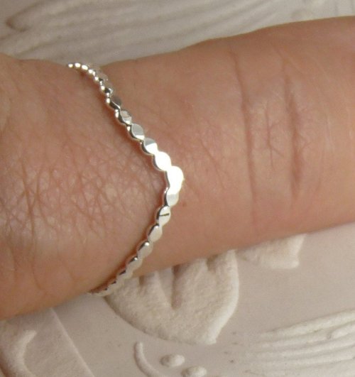 Thumb Ring, Beaded Chevron ring, Sterling Silver ring,  Midi Ring