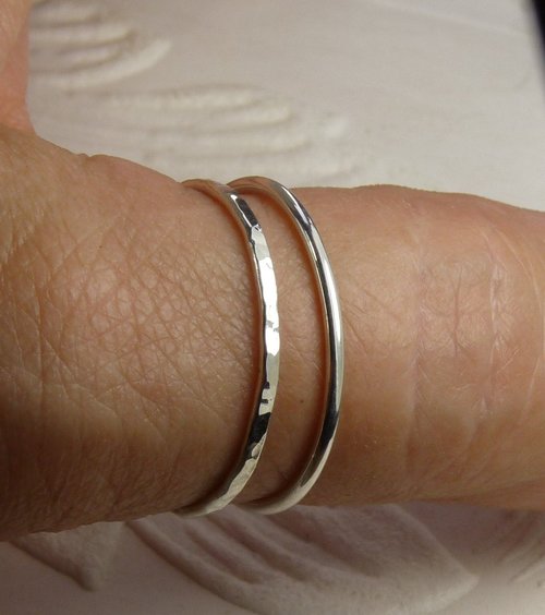 Stacking Rings, Thumb  ring,Sterling Silver Ring-Silver Hammered and smooth Ring-Band Ring