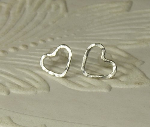 Sterling Silver stud Earrings, Heart Earrings,  Silver Earrings