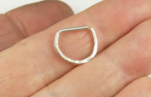 D Septum Ring, Sterling SilverNose Ring, 16 or 20 gauge Septum ring