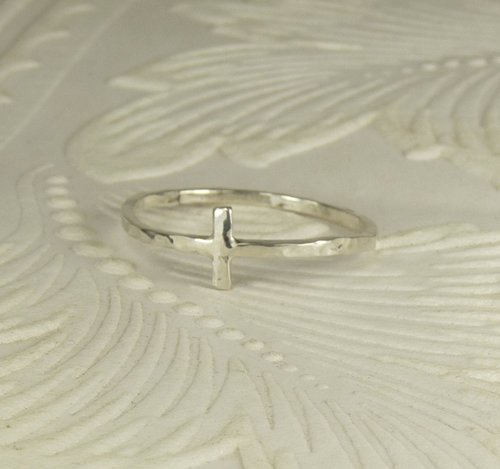 Cross Ring, Sterling silver,  Hammered Square Wire ring, Minimal ring