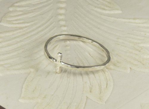 Cross Ring, Sterling silver,  Hammered Square Wire ring, Minimal ring