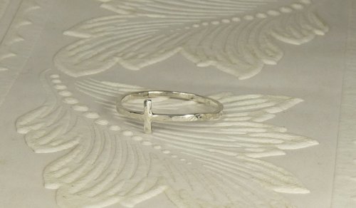 Cross Ring, Sterling silver,  Hammered Square Wire ring, Minimal ring