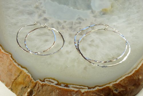 Hoop Earrings, Circle Earrings,18 or 20 Gauge Sterling Silver,  Hammered Hoops