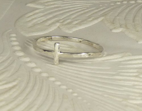Cross Ring, Sterling silver,  Hammered Square Wire ring, Minimal ring