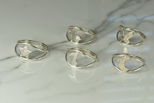 Midi Ring orToe Ring, adjustable Ring,  Sterling Silver Midi Ring, Crescent Moon, Heart, Butterfly,Star