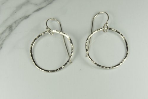 Sterling Silver Hoop, Circle Earrings, Hammered Earrings,Dangle Earrings