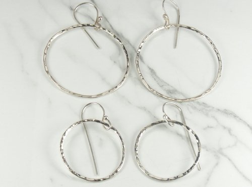 Sterling Silver Hoop, Circle Earrings, Hammered Earrings,Dangle Earrings