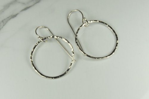 Sterling Silver Hoop, Circle Earrings, Hammered Earrings,Dangle Earrings