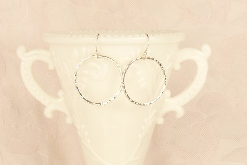 Sterling Silver Hoop, Circle Earrings, Hammered Earrings,Dangle Earrings