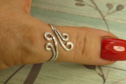 Thumb Ring, Bypass ring, Wind Symbol Ring, Boho Ring, Adjustable, 16 gauge Double wire