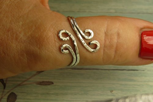 Thumb Ring, Bypass ring, Wind Symbol Ring, Boho Ring, Adjustable, 16 gauge Double wire