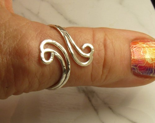 Thumb Ring Sterling Silver, Bypass ring, Curvy Ring, Boho Ring, Adjustable, 16 gauge Double wire