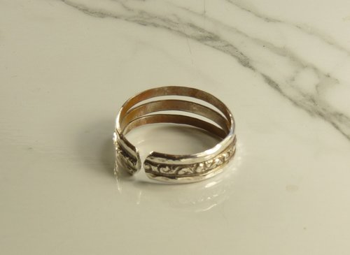 Chunky Silver, Adjustable Thumb  Ring, Sterling Silver, Round and Pattern Wire Ring,  Boho