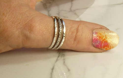 Chunky Silver, Adjustable Thumb  Ring, Sterling Silver, Round and Pattern Wire Ring,  Boho