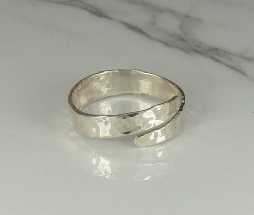 Open Crossover Ring, Sterling Silver ring,  Adjustable, Hammered ring