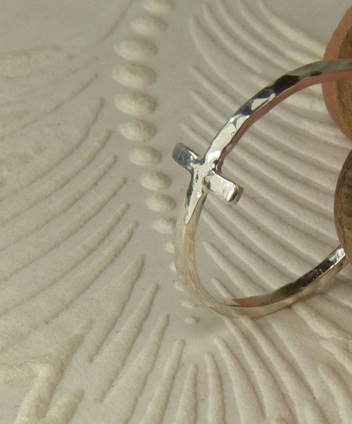 Cross Ring, Sterling silver,  Hammered Square Wire ring, Minimal ring