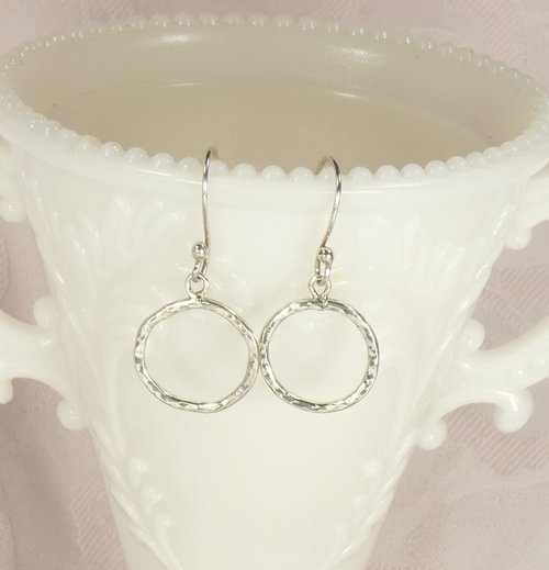 Sterling Silver Circle Earrings, Hammered Earrings,Dangle Earrings