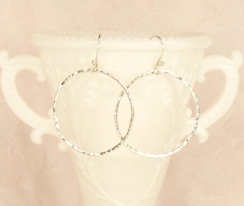 Sterling Silver Hoop, Circle Earrings, Hammered Earrings,Dangle Earrings