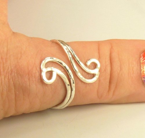 Thumb Ring Sterling Silver, Bypass ring, Curvy Ring, Boho Ring, Adjustable, 16 gauge Double wire
