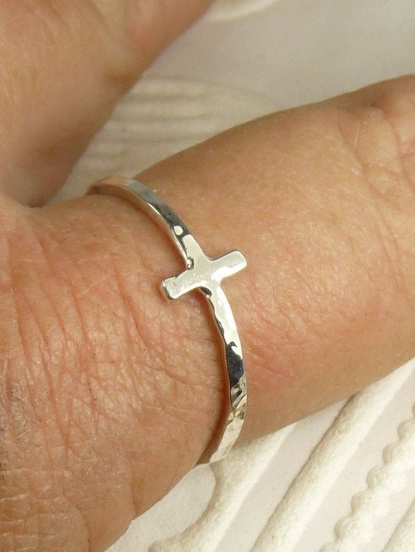 Sideways Cross Ring, Purity Ring, Sterling silver ring